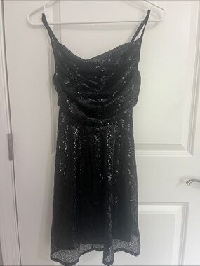 Black sequin tie back dress